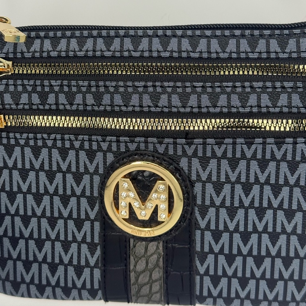 MKF Mia K Farrow Signature Milan Monogram Crossbody Purse Bag Black & Gray
